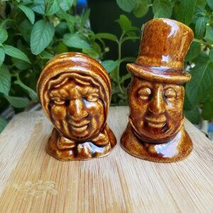 Vintage Salt & Pepper Shaker Ceramic Porcelain Man with Top Hat Woman in Bonnet